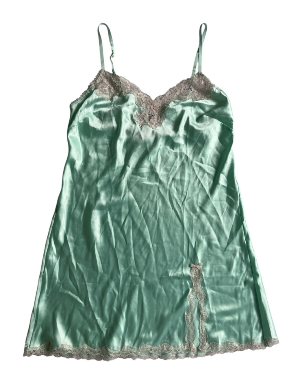Victoria's Secret Mint Satin Lace-Trim Slip